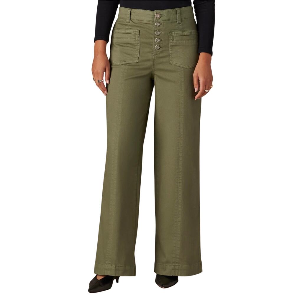 Wit & Wisdom Skyrise Button Fly Wide Leg Pants, Olive Green, Women's Size 16